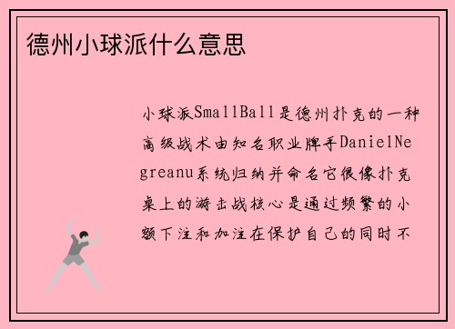 德州小球派什么意思